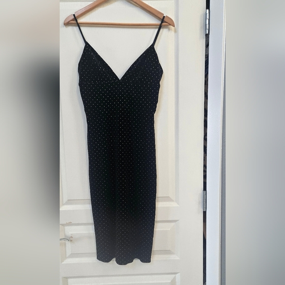 NWT Amanda Uprichard Black Velvet Gold Studded Midi Slip Dress Size Medium - Picture 1 of 17